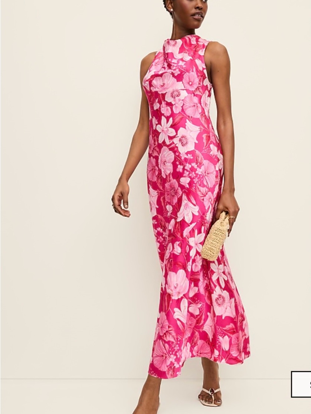 Ann Taylor Vibrant Pink Floral Sleeveless Halter Maxi Dress